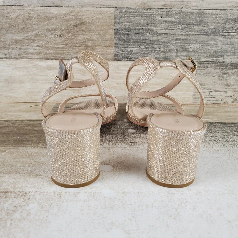Pelle Moda Moira 2 Womens Sandal Sz 10 M Platinum Gold Metallic Block Heel